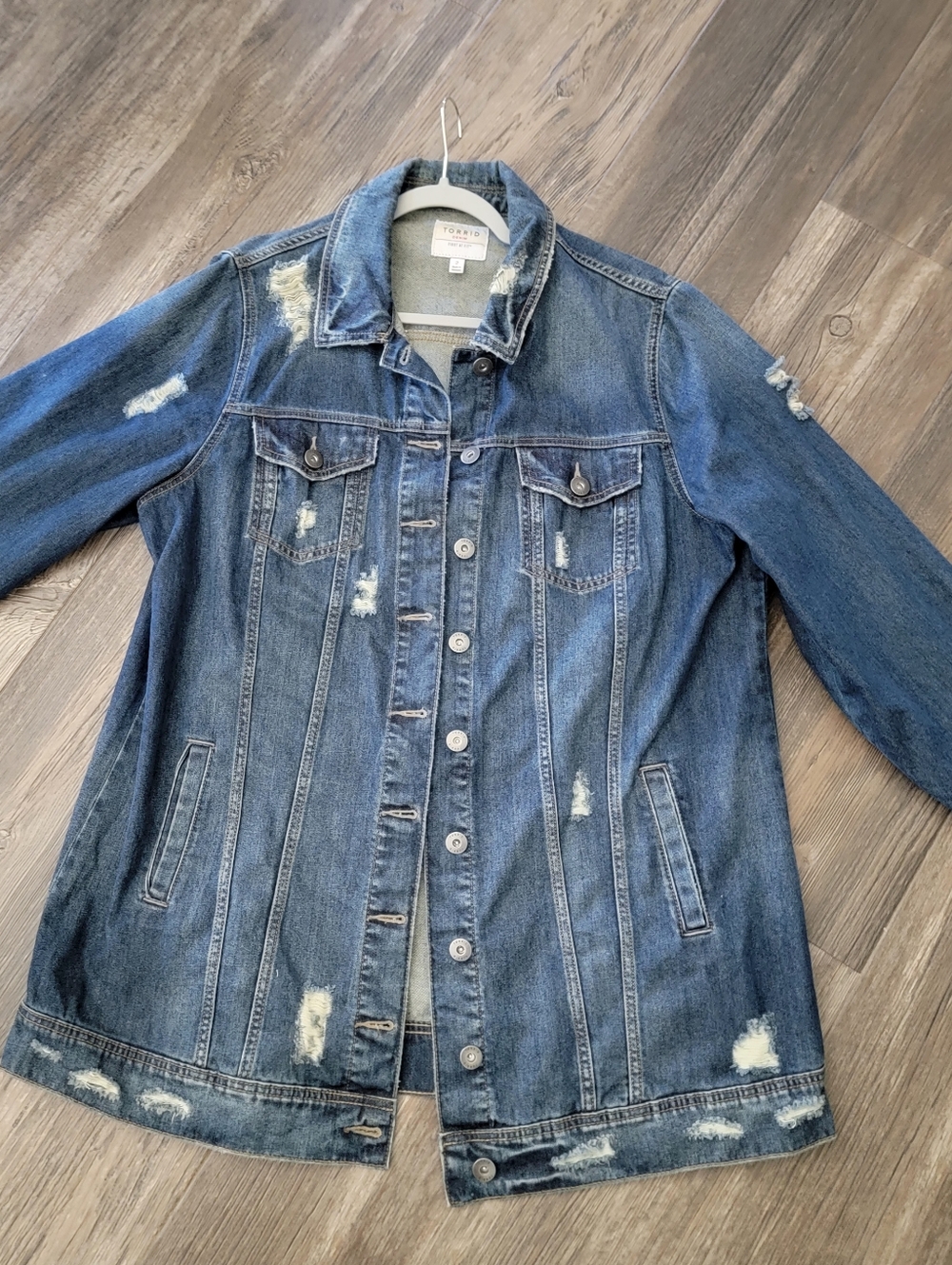 Torrid Blue Distressed Long Denim Jacket